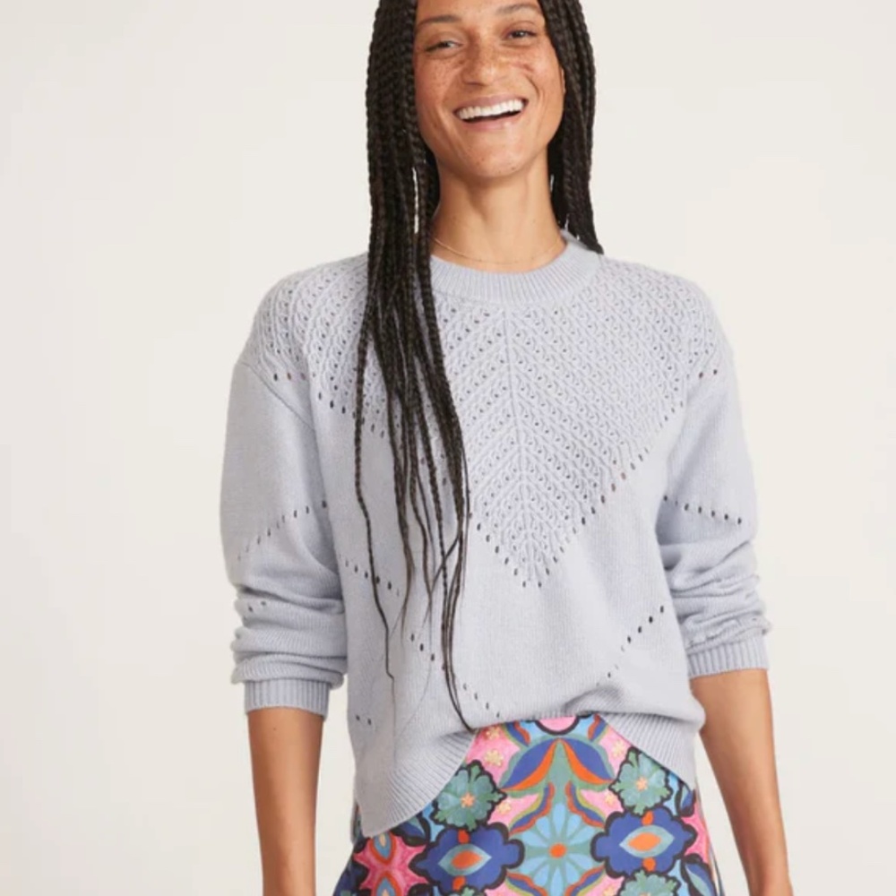 Marine Layer Olivia Sweater Crewneck Relaxed Fit Light Grey Heather Size Small